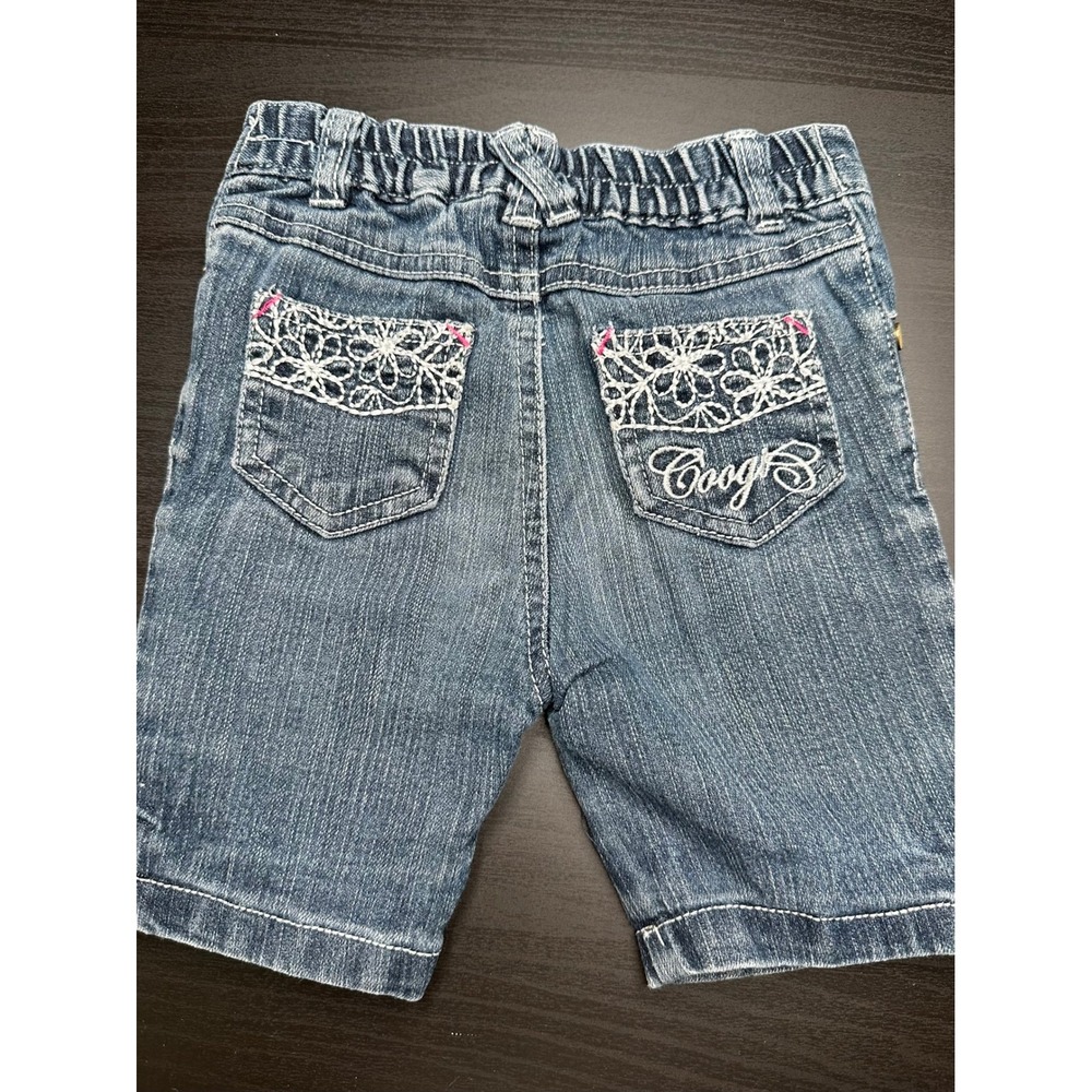Coogi Denim Shorts Kids 6/9M Blue Embroidered Floral Logo Pocket